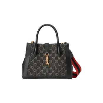 GUCCI Jackie 1961 Canvas With Leather Trim Tote Handbags Shoulder Bags Medium Size Unisex Black