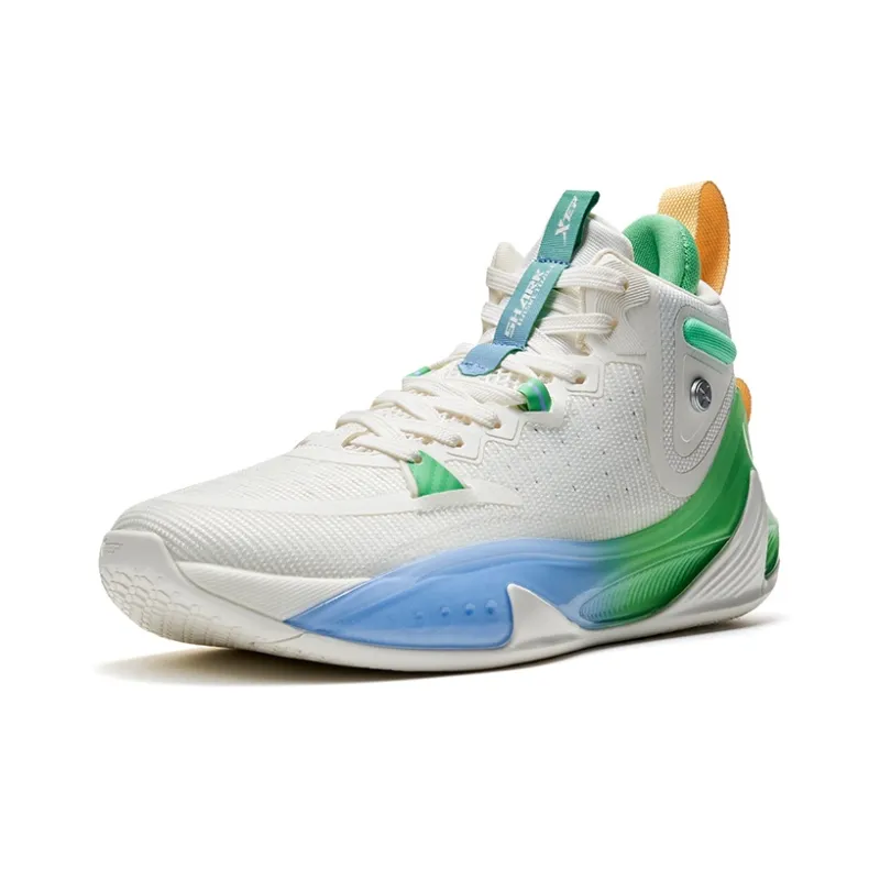 XTEP Flying Shark 2nd Generation High-Top Basketball Shoes Men's Sail White Like Pink Green-1