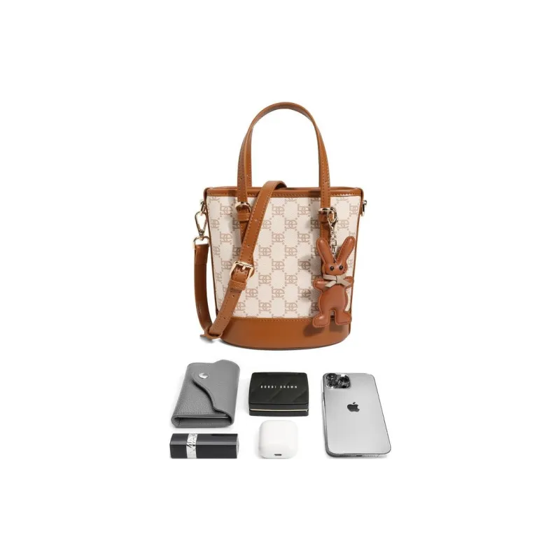 BELLE Artificial Leather Bucket Bag, Handbag, Crossbody Bag Medium Size Women's Umber, Beige, Coffee, Light Beige-16
