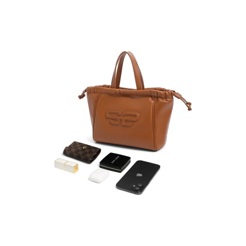 BELLE Artificial Leather Tote Bag Shopping Bag One Shoulder Crossbody Portable Women's Beige/Brown-6