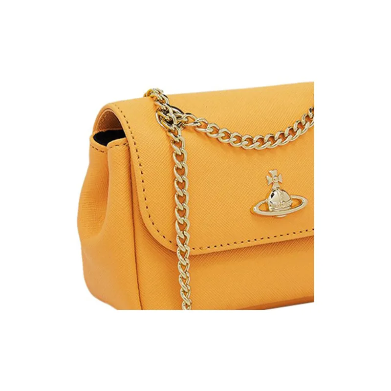 Vivienne Westwood Saffiano Cow Leather Crossbody One Shoulder Wallet Small Size Women's Yellow-4