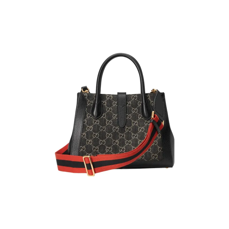 GUCCI Jackie 1961 Canvas With Leather Trim Tote Handbags Shoulder Bags Medium Size Unisex Black-2