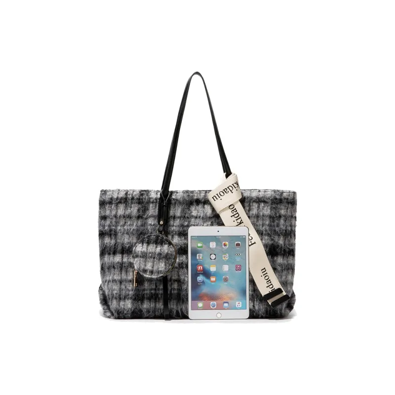MACKJANICE Polyurethane Tote Shoulder Bag Women's Black White Plaid-2