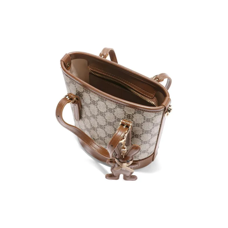 BELLE Artificial Leather Bucket Bag, Handbag, Crossbody Bag Medium Size Women's Umber, Beige, Coffee, Light Beige-9
