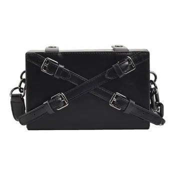 HAWA PU Box Bag Cell Phone Pouch Shoulder Bag Crossbody Bag Small Size Unisex Black/Silver