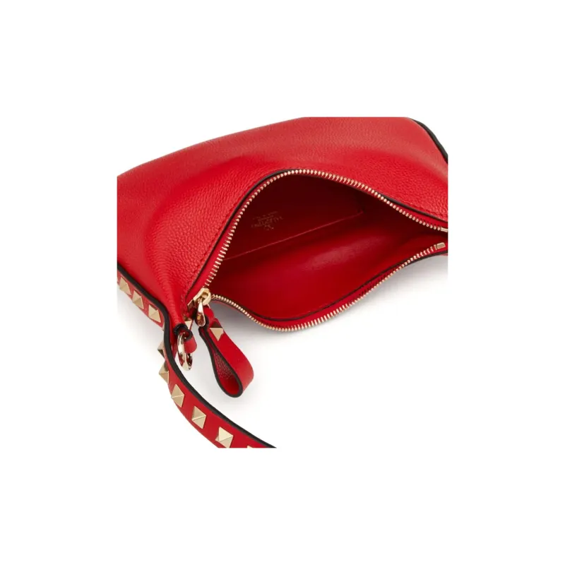 Valentino Rockstud Grain Calfskin Hobo Bag, Handbag, Shoulder Bag Women's Red-5