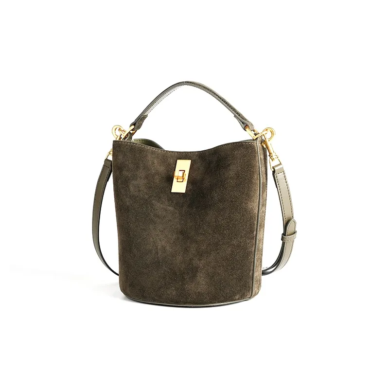 YOCAMU Suede Cow Leather Bucket Bag Handbag Shoulder Bag Crossbody Bag Women's Brown-8