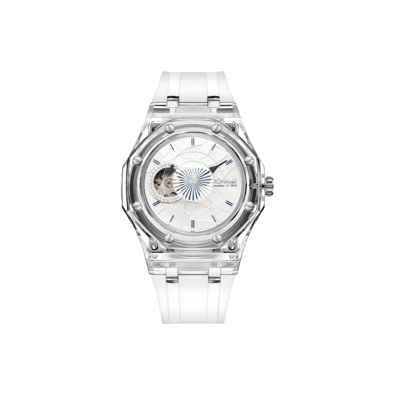 RONMAR Heart Series Automatic Mechanical Movement Rubber Strap Watch Unisex White Dial-0