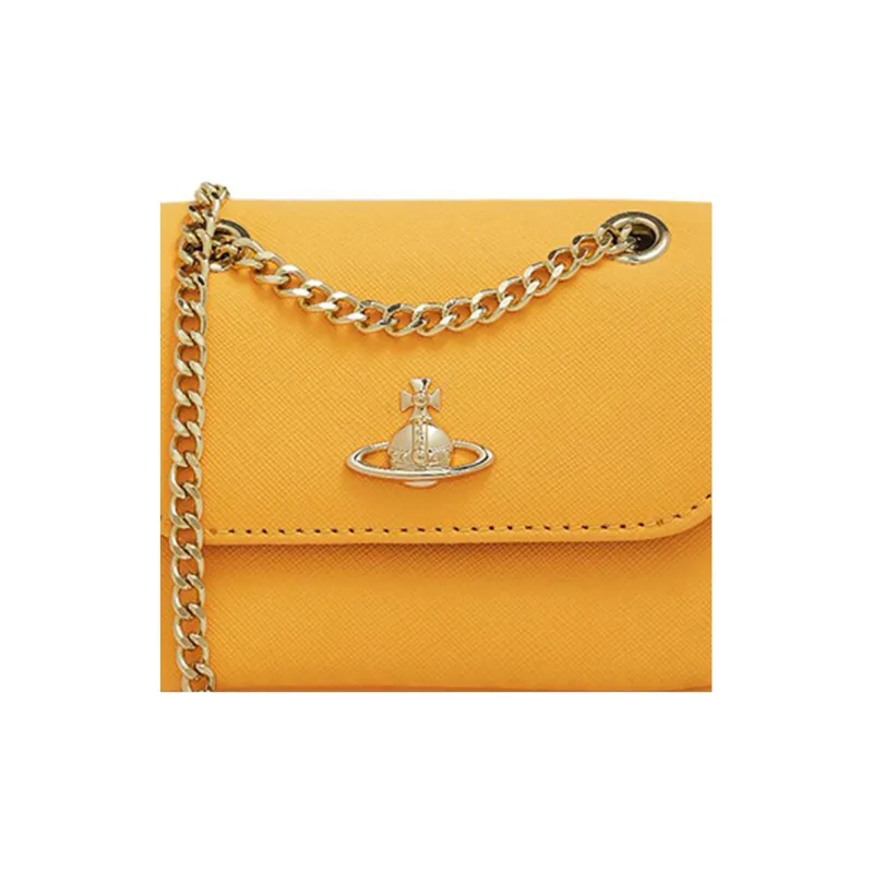 Vivienne Westwood Saffiano Cow Leather Crossbody One Shoulder Wallet Small Size Women's Yellow-3