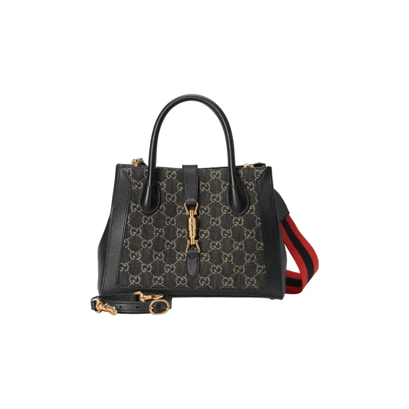 GUCCI Jackie 1961 Canvas With Leather Trim Tote Handbags Shoulder Bags Medium Size Unisex Black-7