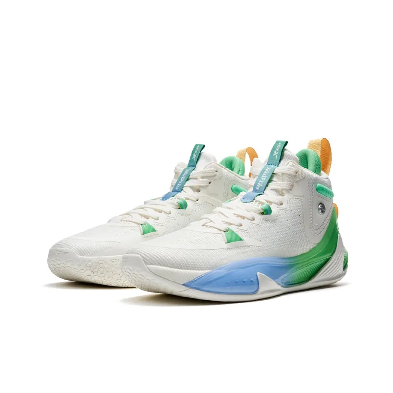 XTEP Flying Shark 2nd Generation High-Top Basketball Shoes Men's Sail White Like Pink Green-2