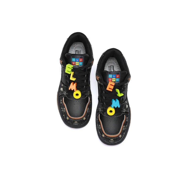 SESAME STREET Skateboard Shoes Unisex Low Top Black & White/Denim Blue/Beige Apricot/Black-3
