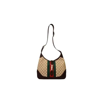GUCCI Jackie 1961 Canvas With Leather Trim Crescent Shoulder Bag Shoulder Bag Large Size Women's Black
