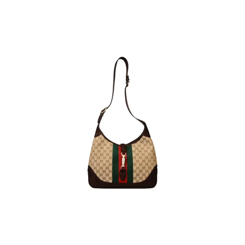 GUCCI Jackie 1961 Canvas With Leather Trim Crescent Shoulder Bag Shoulder Bag Large Size Women's Black-0