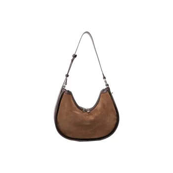 YOCAMU Cow Leather Shoulder Bag Crescent Moon Bag Crossbody Bag Women's Brown