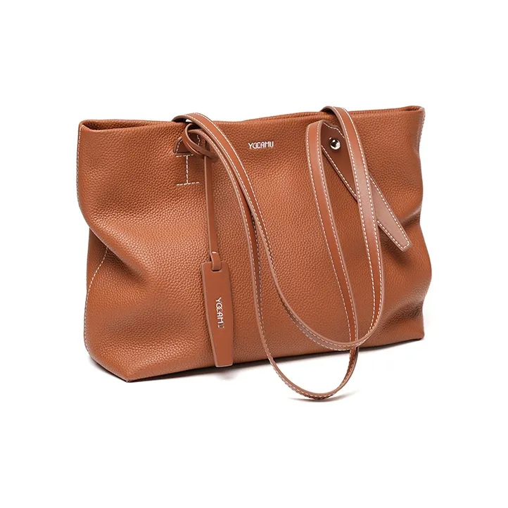 YOCAMU Top Grain Grained Cow Leather Shoulder Bag Large Size Women's Warm Brown Truffle Black Forest Gray Morning White-3