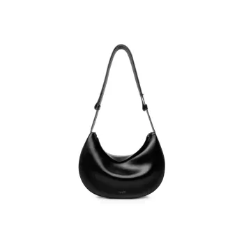 INJOYLIFE Cow Leather Banana Boat Bag, Crossbody Bag, Shoulder Bag Small Size Women's Black