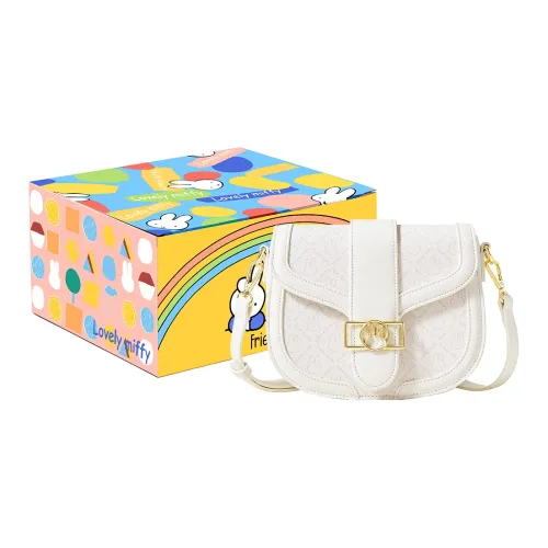 Miffy PU Saddle Bag, Shoulder Bag, Crossbody Bag Regular Women's Ecru/Pink