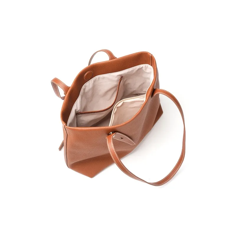 YOCAMU Top Grain Grained Cow Leather Shoulder Bag Large Size Women's Warm Brown Truffle Black Forest Gray Morning White-4