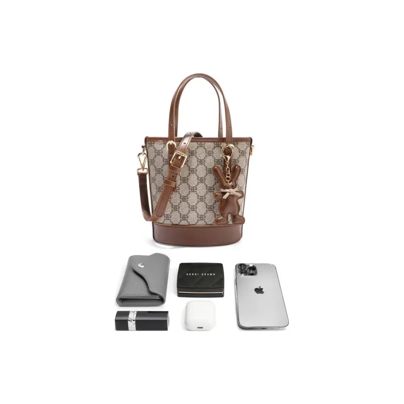 BELLE Artificial Leather Bucket Bag, Handbag, Crossbody Bag Medium Size Women's Umber, Beige, Coffee, Light Beige-10