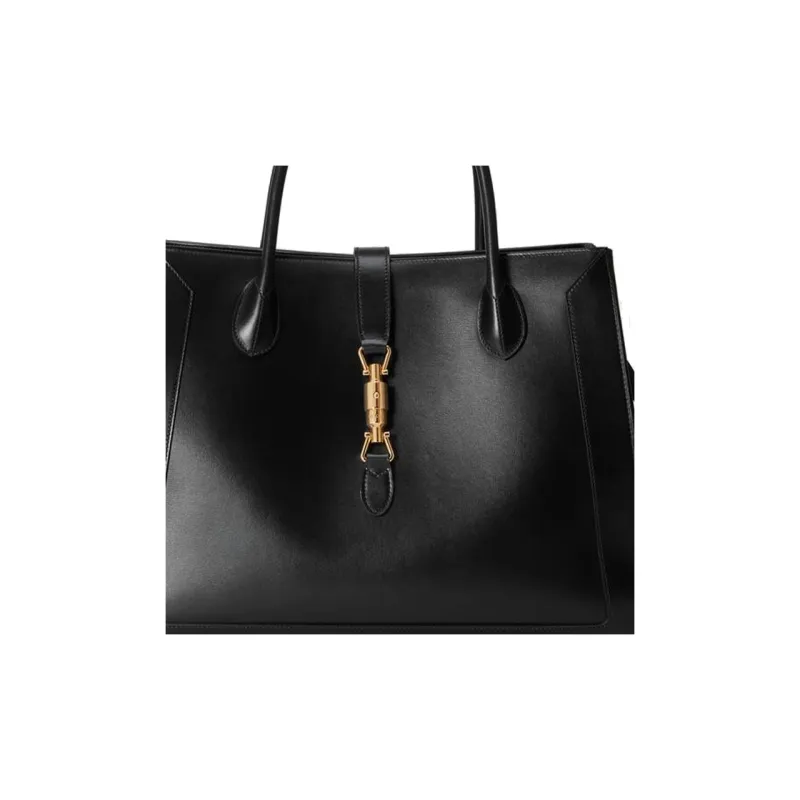 GUCCI Jackie 1961 Leather Tote Handbags Shoulder Bags Large Size Unisex Black-7