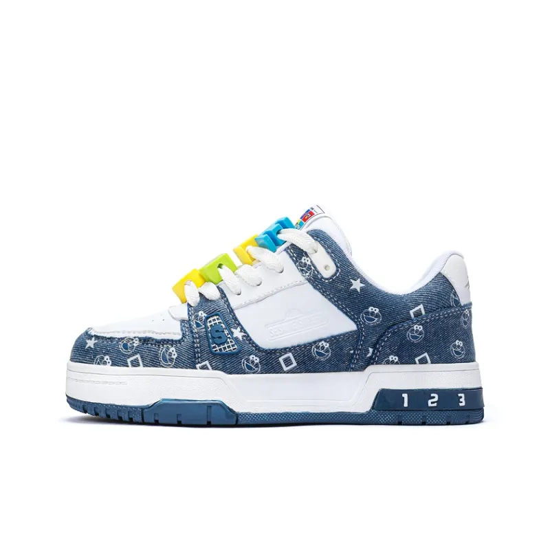 SESAME STREET Skateboard Shoes Unisex Low Top Black & White/Denim Blue/Beige Apricot/Black-15