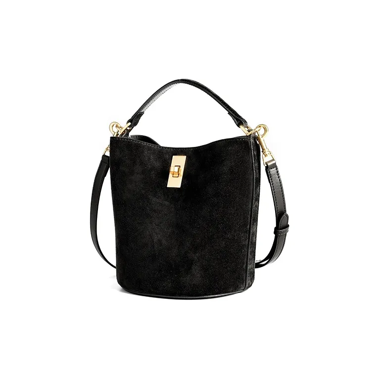 YOCAMU Suede Cow Leather Bucket Bag Handbag Shoulder Bag Crossbody Bag Women's Brown-5