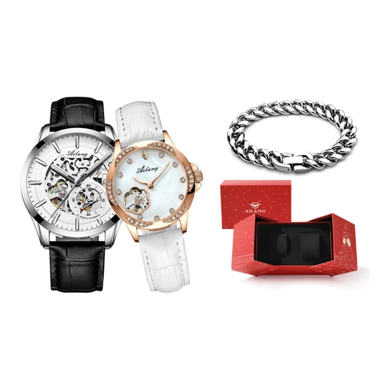AILANG Automatic Mechanical Movement Genuine Leather Strap Watch Unisex White Dial-3