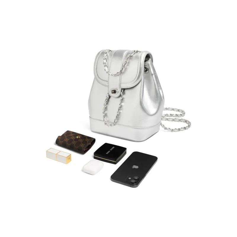 BELLE Artificial Leather Backpack Women's Black/Silver-8