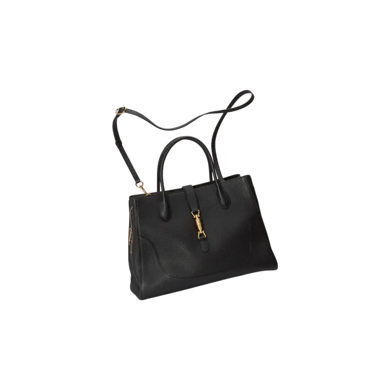 GUCCI Jackie 1961 Leather Tote Handbags Shoulder Bags Medium Size Unisex Black-2