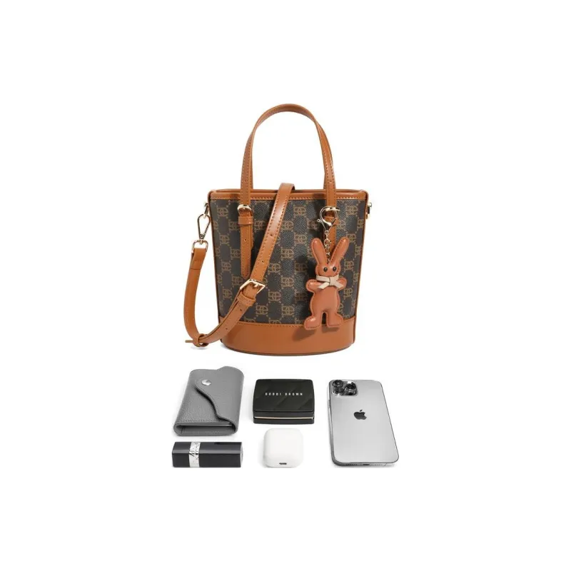 BELLE Artificial Leather Bucket Bag, Handbag, Crossbody Bag Medium Size Women's Umber, Beige, Coffee, Light Beige-4