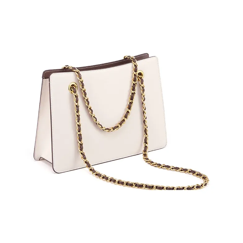 MAKEUP KITTEN Cow Leather Tote Shoulder Bag, Crossbody Bag Women's White & Coffee-3