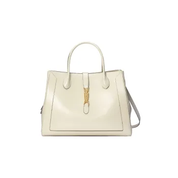 GUCCI Jackie 1961 Leather Tote Handbag, Shoulder Bag Tubas Unisex White