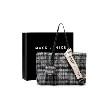 MACKJANICE Polyurethane Tote Shoulder Bag Women's Black White Plaid