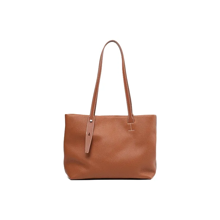 YOCAMU Top Grain Grained Cow Leather Shoulder Bag Large Size Women's Warm Brown Truffle Black Forest Gray Morning White-1