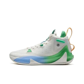 XTEP Flying Shark 2nd Generation High Top Basketball Shoes Men's Sail White Like Pink Green