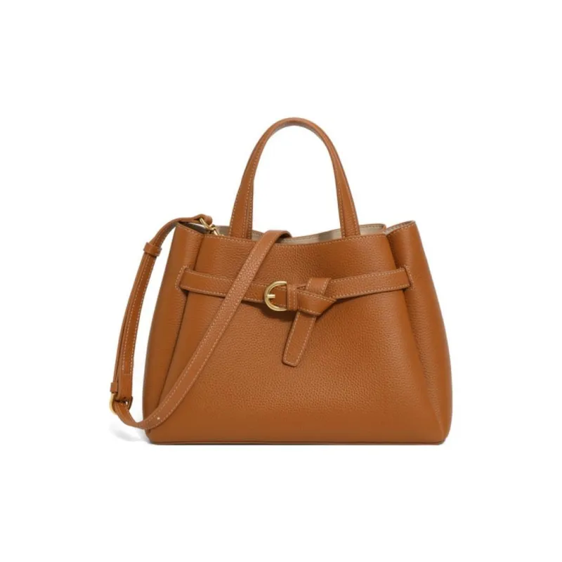 BELLE Cow Leather One Shoulder Handbag Medium Size Women's Gray/Brown-5