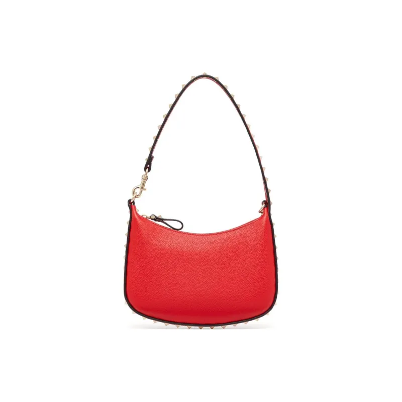 Valentino Rockstud Grain Calfskin Hobo Bag, Handbag, Shoulder Bag Women's Red-4
