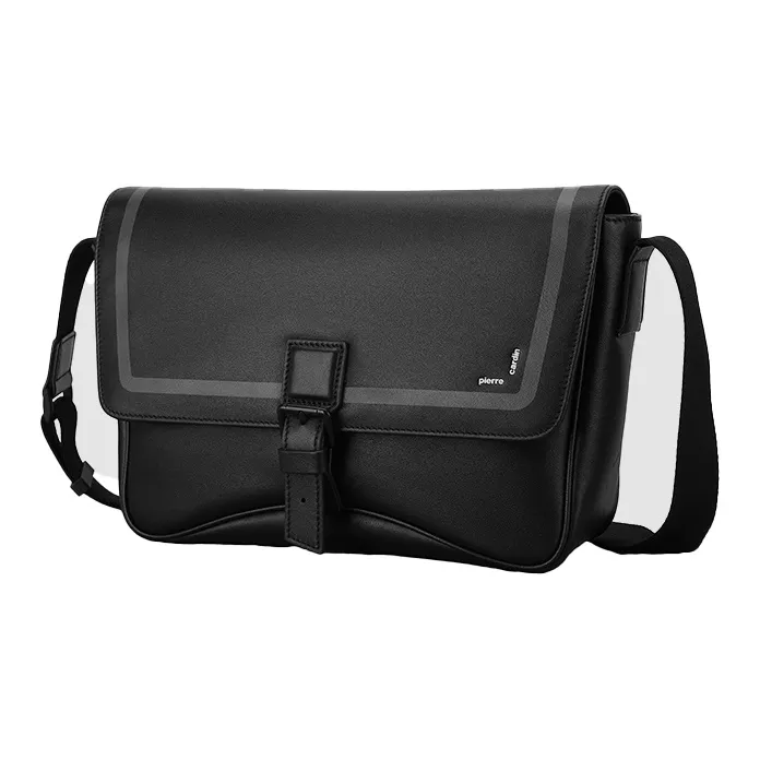 PIERRE CARDIN Cow Leather Messenger Crossbody Bag, Shoulder Bag Men's Black-2