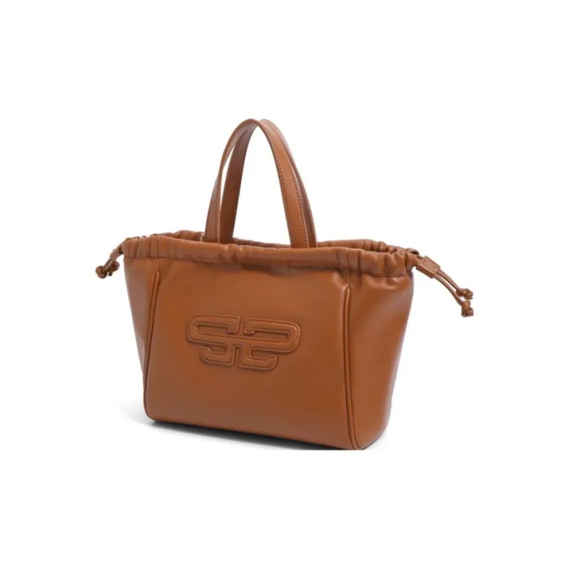 BELLE Artificial Leather Tote Bag Shopping Bag One Shoulder Crossbody Portable Women's Beige/Brown-5