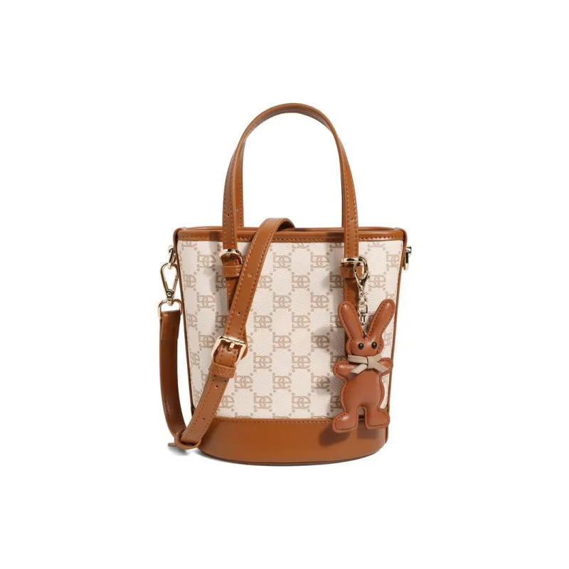 BELLE Artificial Leather Bucket Bag, Handbag, Crossbody Bag Medium Size Women's Umber, Beige, Coffee, Light Beige-12
