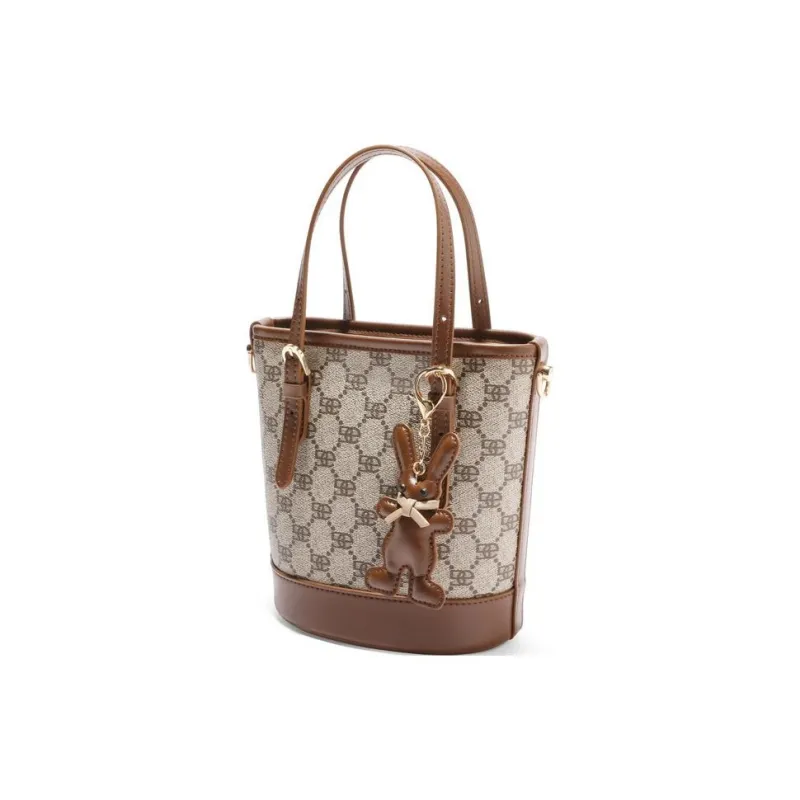 BELLE Artificial Leather Bucket Bag, Handbag, Crossbody Bag Medium Size Women's Umber, Beige, Coffee, Light Beige-7