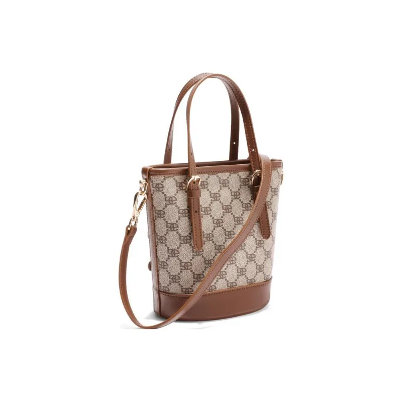 BELLE Artificial Leather Bucket Bag, Handbag, Crossbody Bag Medium Size Women's Umber, Beige, Coffee, Light Beige-8