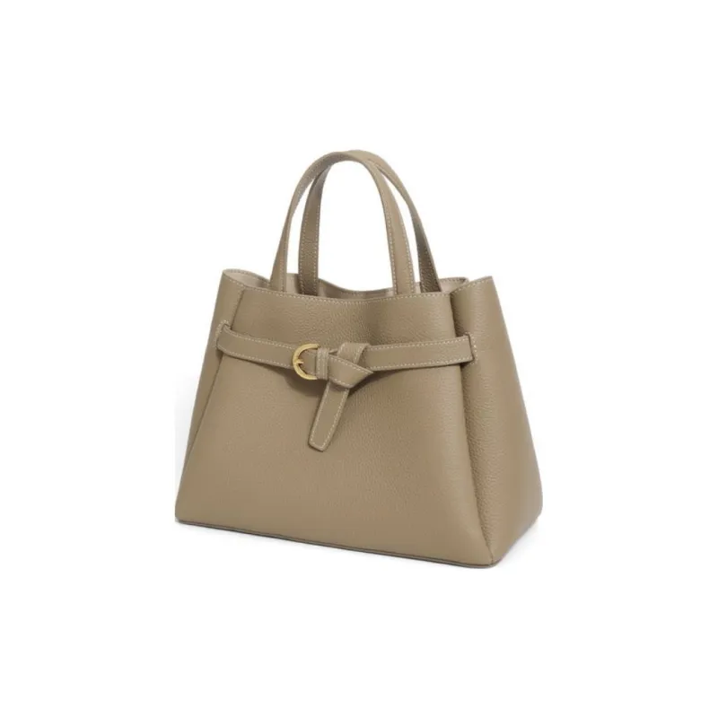 BELLE Cow Leather One Shoulder Handbag Medium Size Women's Gray/Brown-1