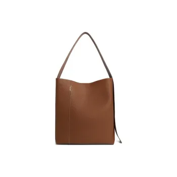BELLE Grain Cow Leather Bucket Bag, Shoulder Bag Tubas Women's Brown