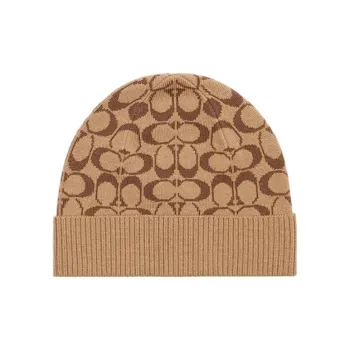 COACH Sheep Wool Beanies Unisex Khaki