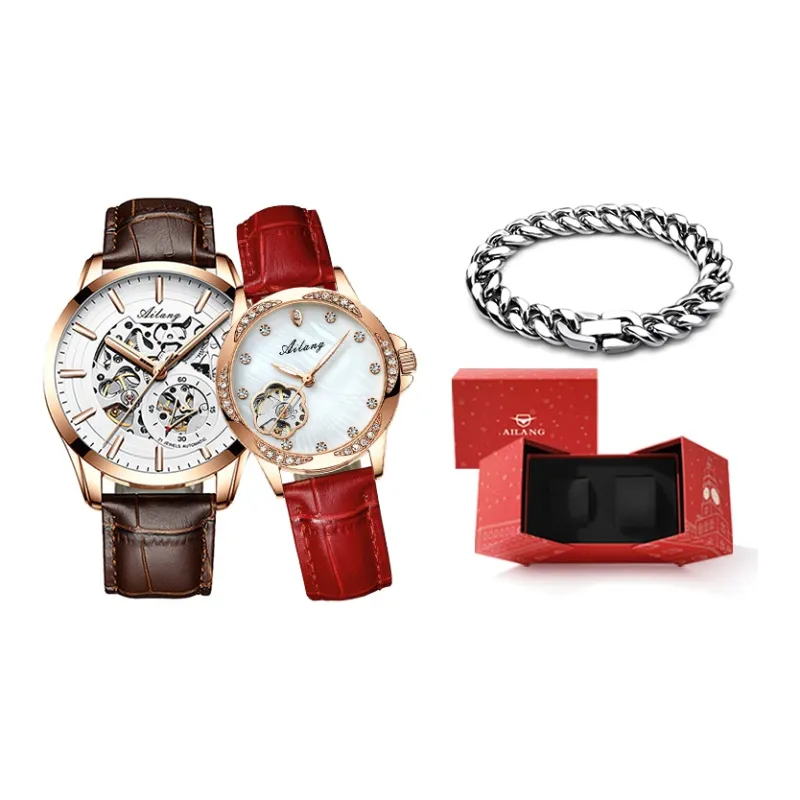 AILANG Automatic Mechanical Movement Genuine Leather Strap Watch Unisex White Dial-7