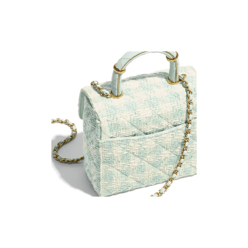 CHANEL Tweed With Lambskin Flap Bag, Shoulder Bag, Crossbody Bag, Handbag Mini Women's Light Blue-3
