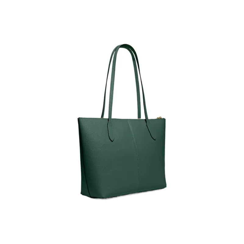 COACH Zip Top Tote Cross-Stitch Leather Tote Bag Shopping Bag Handbags Large Size Women's Black Pine-1