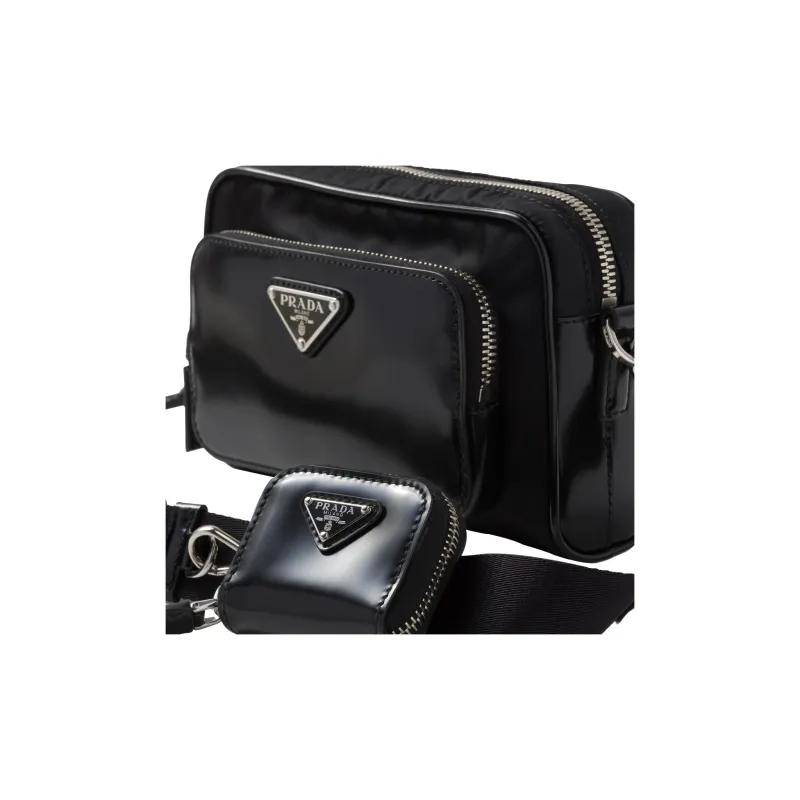 PRADA Fabric With Leather Crossbody Bag Shoulder Bag Men's Black-5